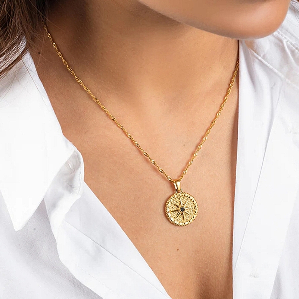 🌛Boho Medallion Star Pendant Necklace 18k gold plated.